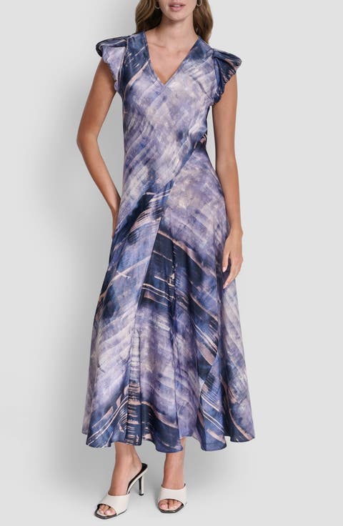 Puff Sleeve Satin Maxi Dress