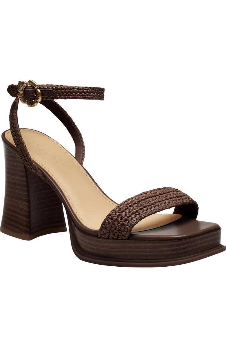 COACH Tea Rose Raffia Platform Ankle Strap Sandal, Main, color, Maple