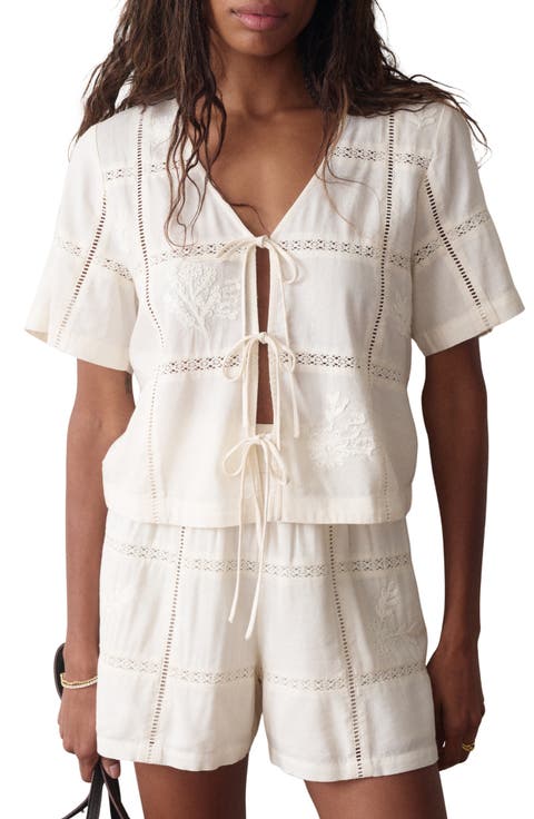 Marella Embroidered Detail Tie Front Top