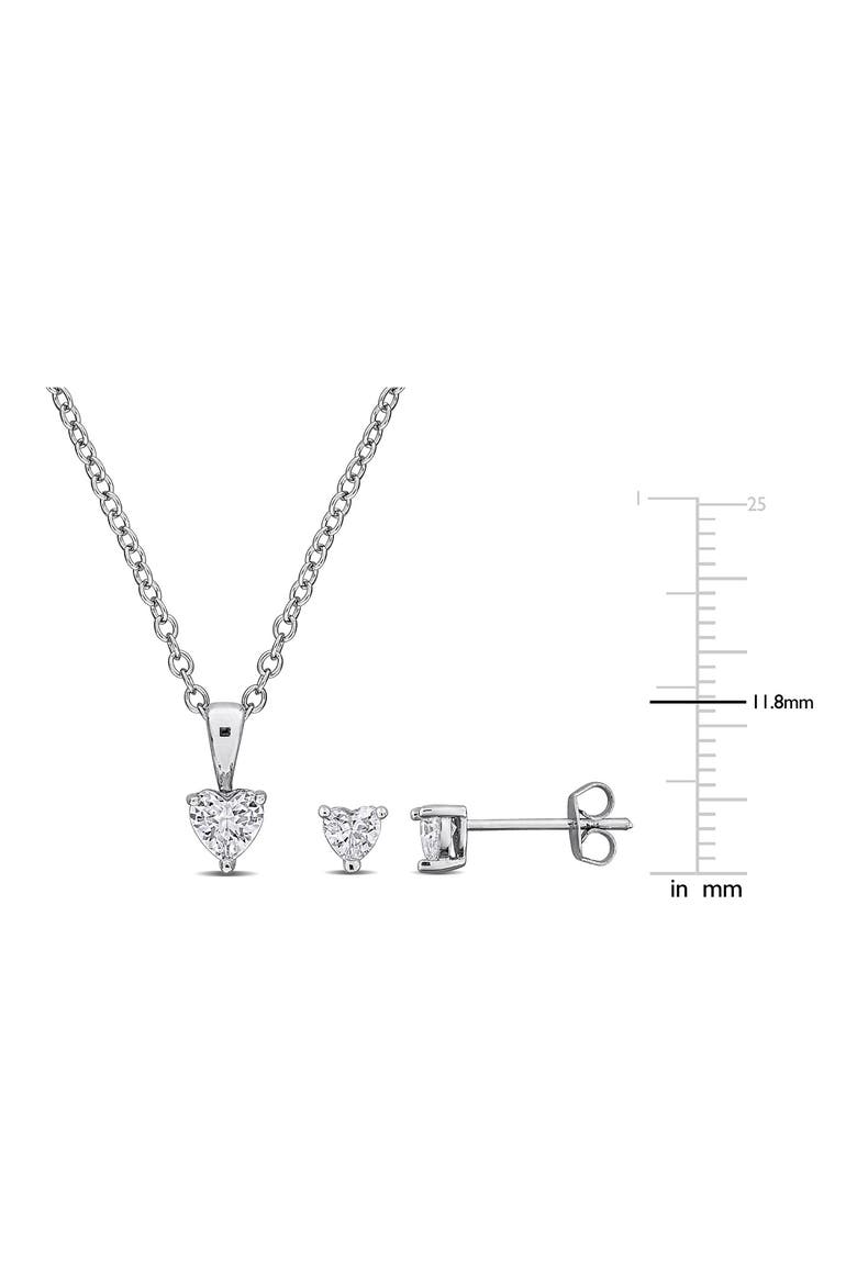 Heart Cut Cubic Zirconia Earrings & Necklace Set, Alternate, color, SILVER