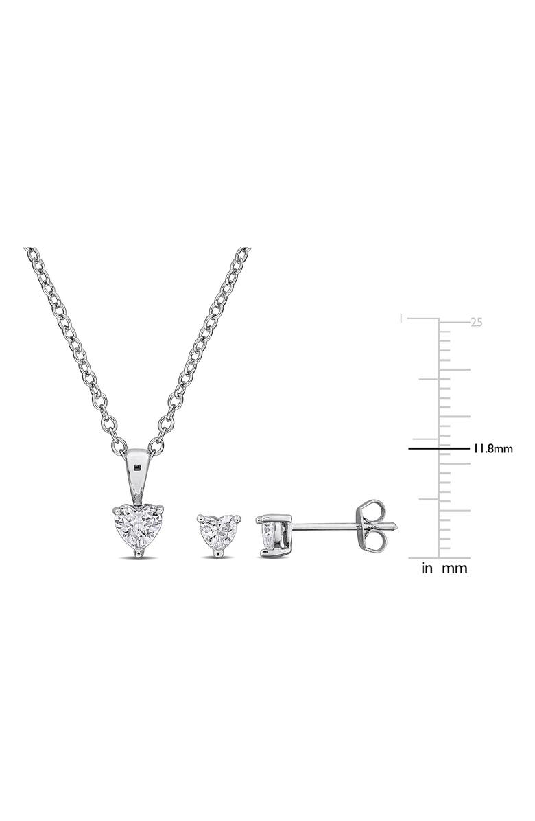 DELMAR Heart Cut Cubic Zirconia Earrings & Necklace Set, Alternate, color, Silver