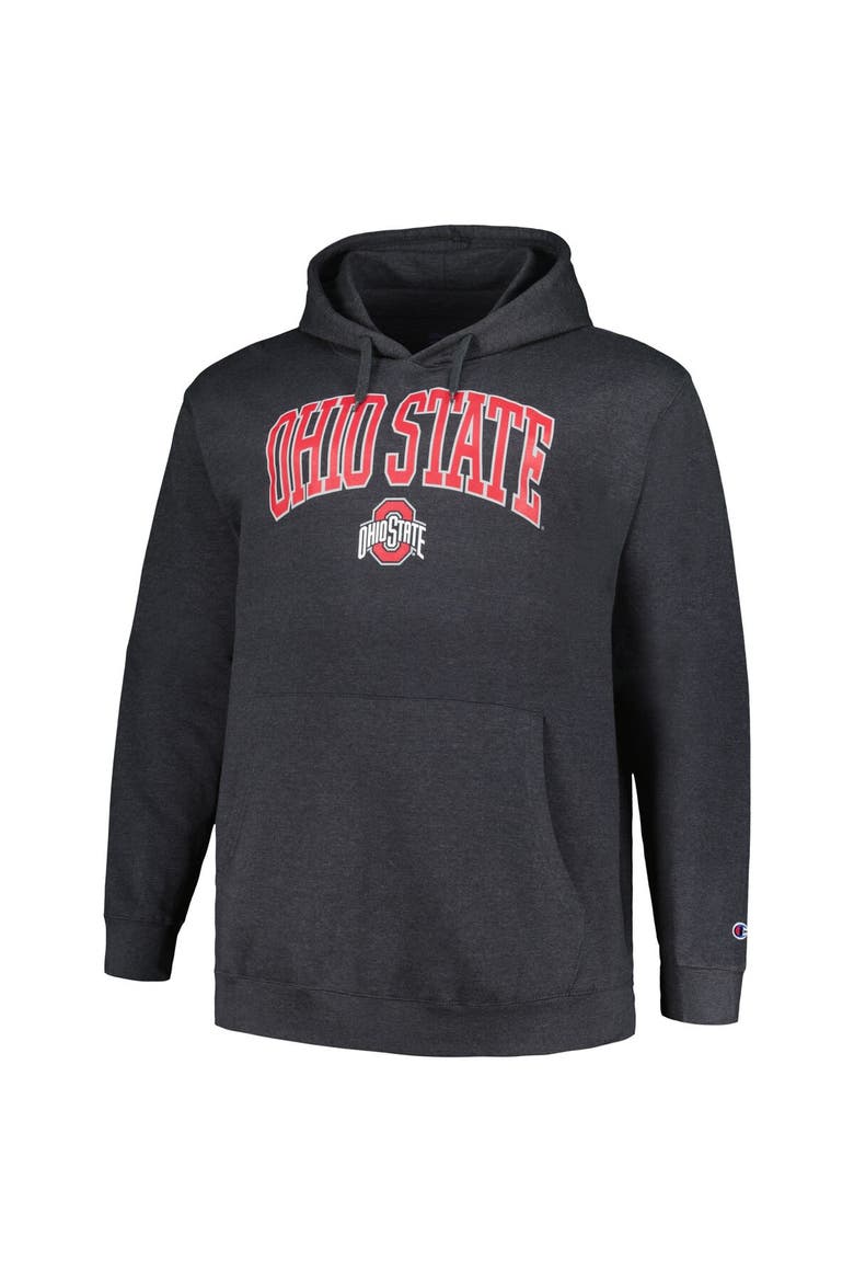 Men's Champion Heather Charcoal Ohio State Buckeyes Big & Tall Arch Over Logo Powerblend Pullover Hoodie, Alternate, color, Heather Charcoal