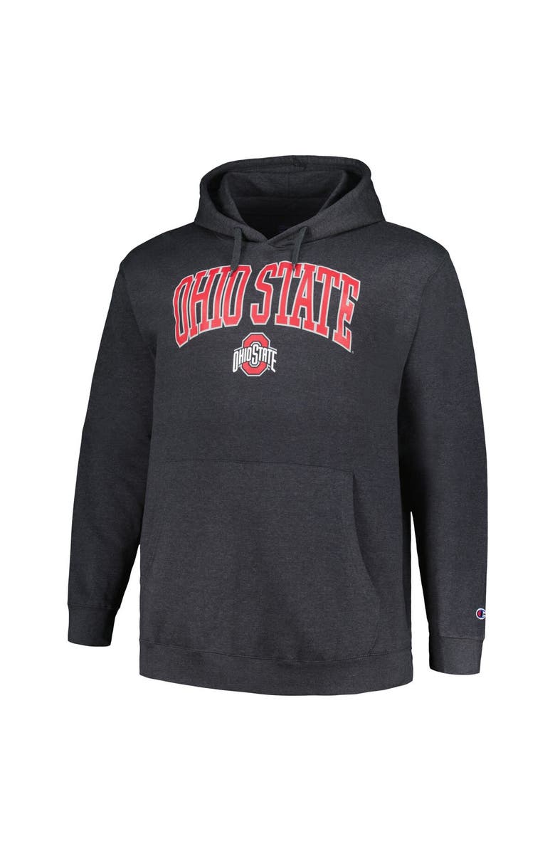 Champion Men's Champion Heather Charcoal Ohio State Buckeyes Big & Tall Arch Over Logo Powerblend Pullover Hoodie, Alternate, color, 