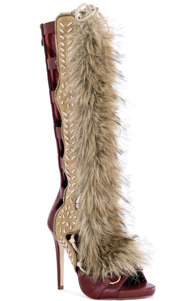 AZALEA WANG Shaine Open Toe Boot, Main, color, Beige/ Red