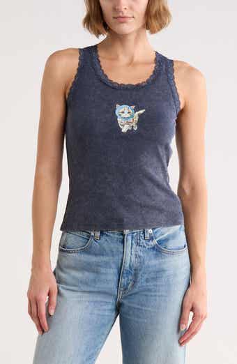 Pretty Kitty Lace Trim Graphic Tank