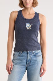 Vinyl Icons Pretty Kitty Lace Trim Graphic Tank