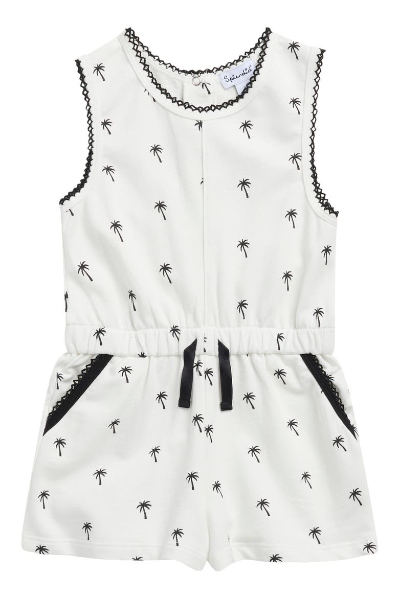 Kids' Pretty Palm Romper, Main, color, BLCK PALM PRINT