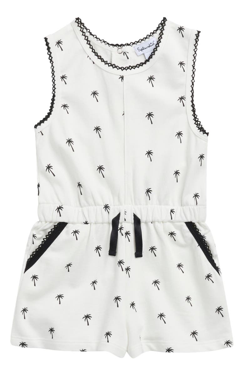 Splendid Kids' Pretty Palm Romper, Main, color, Blck Palm Print