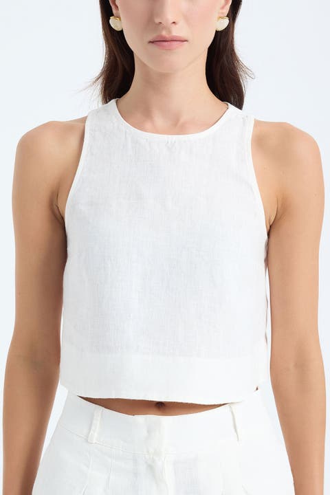Lena 100% Linen Sleeveless Crop Top