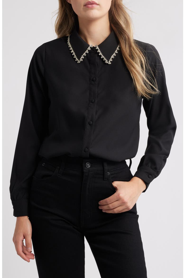 Sylvi Rhinestone Collar Shirt, Main, color, BLACK