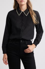 NIKKI LUND Sylvi Rhinestone Collar Shirt