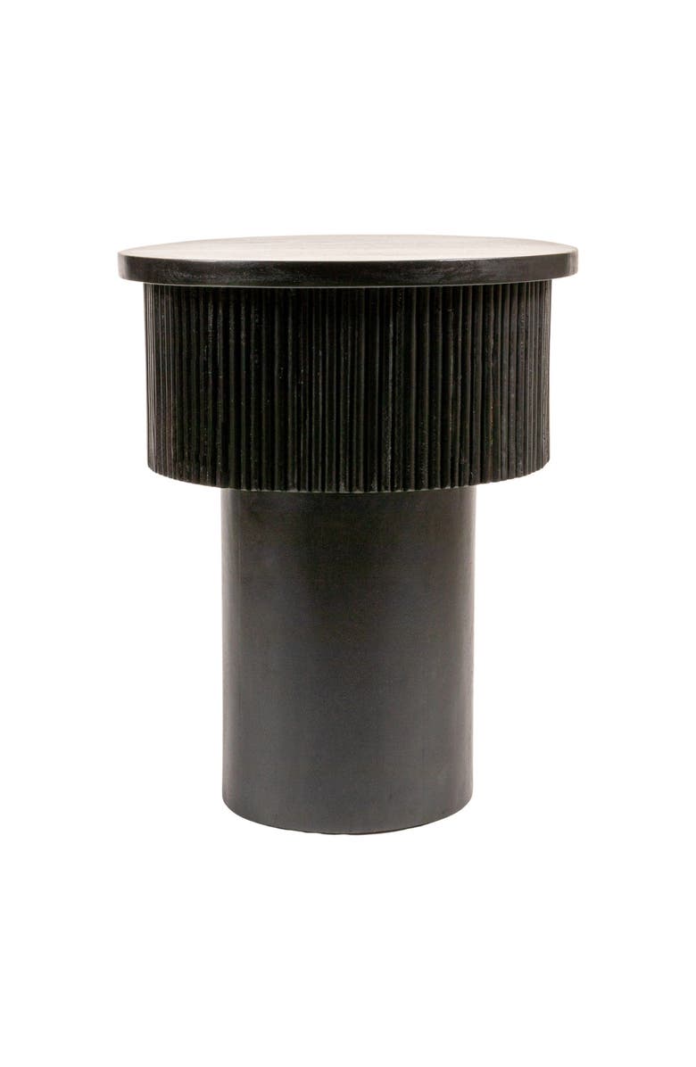 Olive Grove Round Tiered Pedestal Side Table with Ribbed Details, Alternate, color, Black