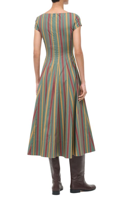 Staud Wells Striped Stretch-cotton Square-neck Midi Dress In Multi