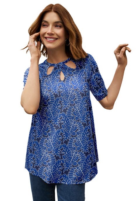 Stretch Knit Cutout Swing Tunic (Plus)