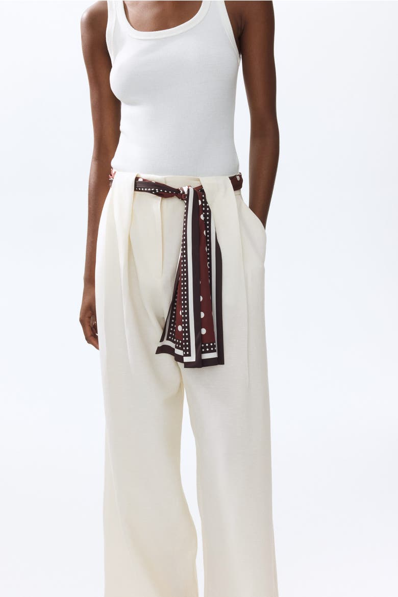 Linen-blend Scarf-detail Trousers, Alternate, color, Cream