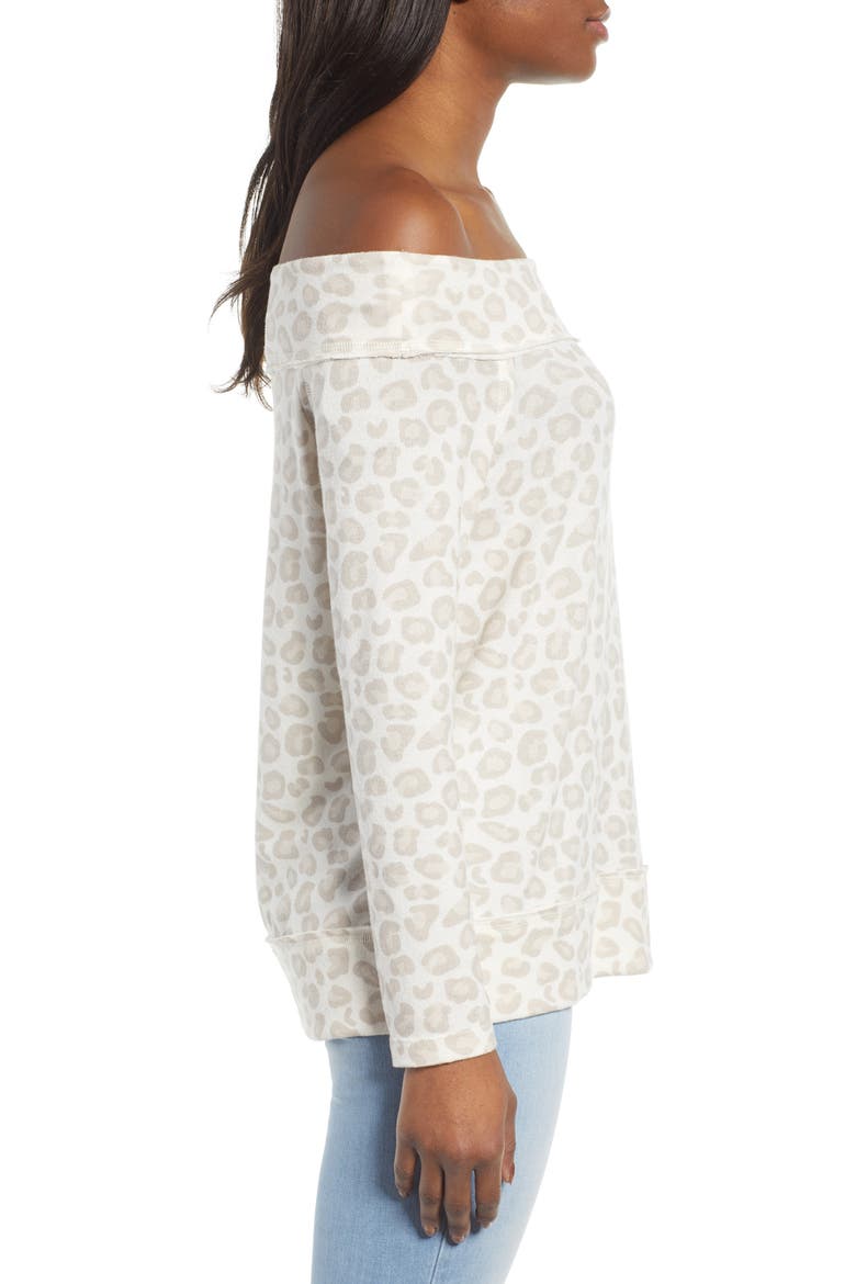 x Living in Yellow Mary Fleece Off the Shoulder Top (Nordstrom Exclusive), Alternate, color, OATMEAL ANIMAL