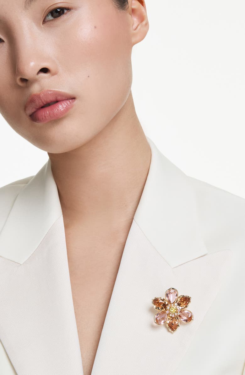 Swarovski Idyllia Crystal Flower Brooch Pendant Necklace, Alternate, color, Gold/ Multi