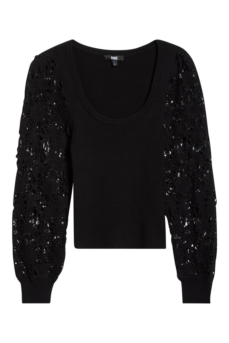Maya Lace Sleeve Sweater, Alternate, color, BLACK