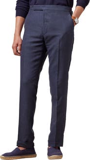 Ralph Lauren Purple Label Gregory Flat Front Straight Fit Silk & Linen Pants