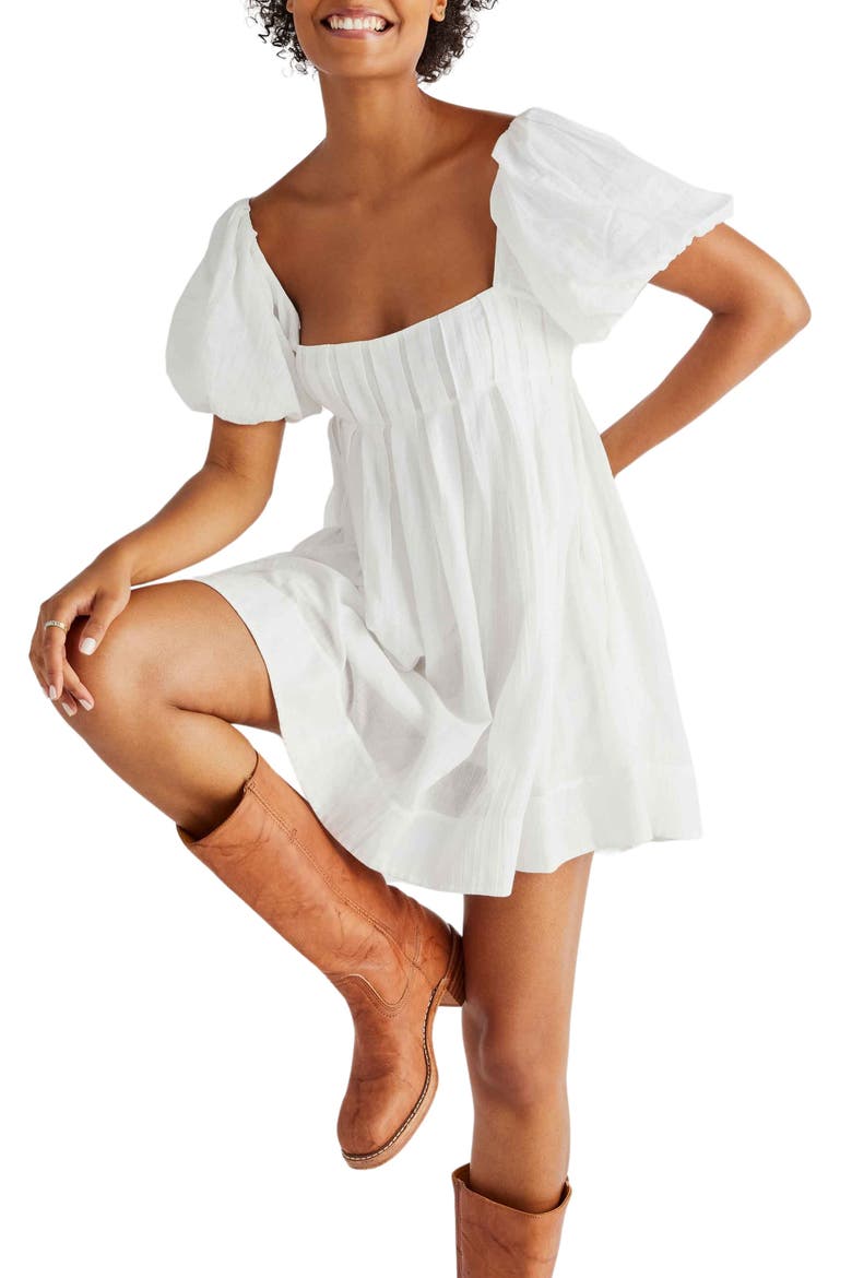 free-est Marina Tie Back Cotton Crinkle Babydoll Dress, Main, color, IVORY