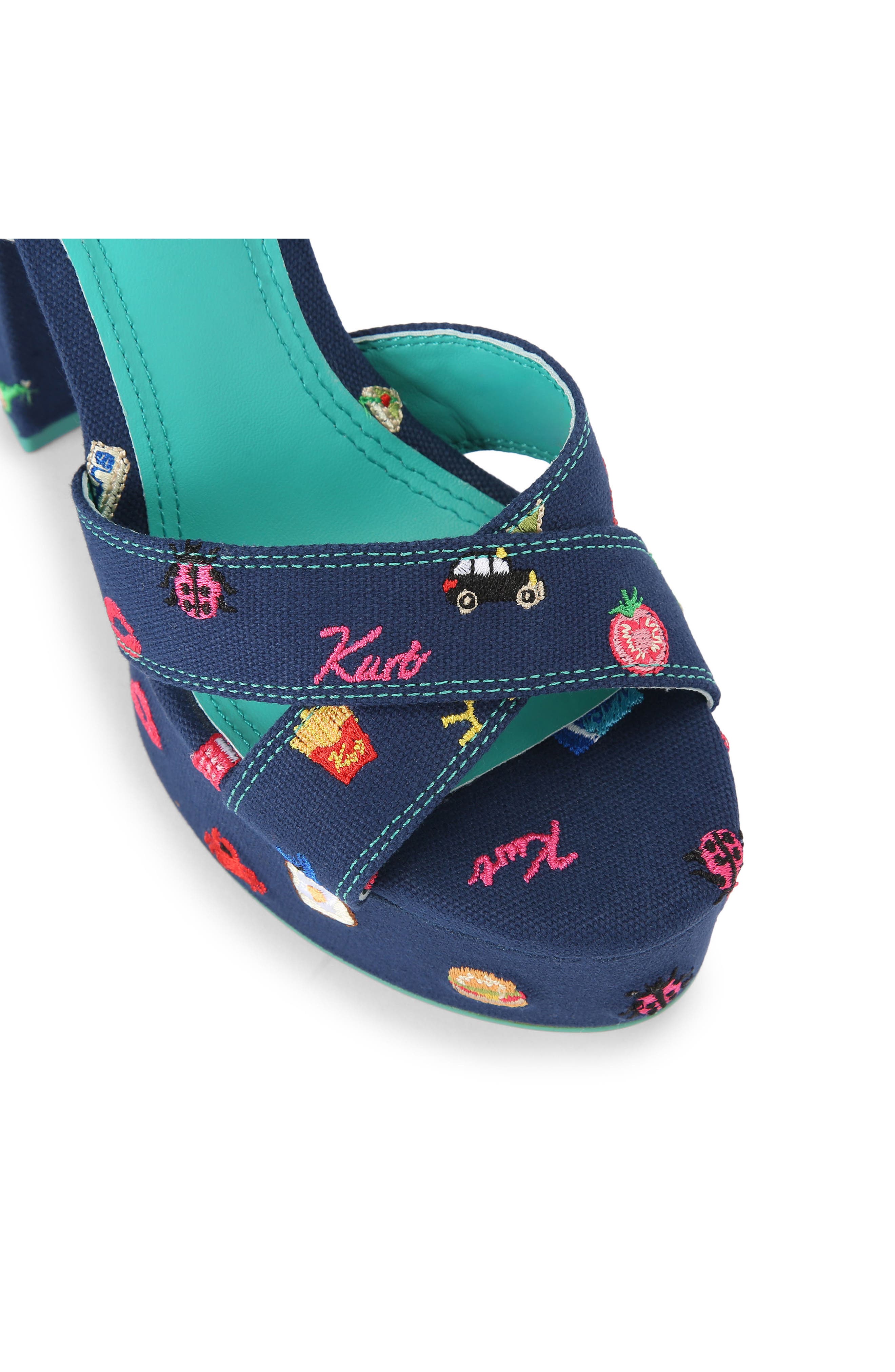 Kurt Geiger London Embroidery Platform Sandal, Alternate, color, Navy