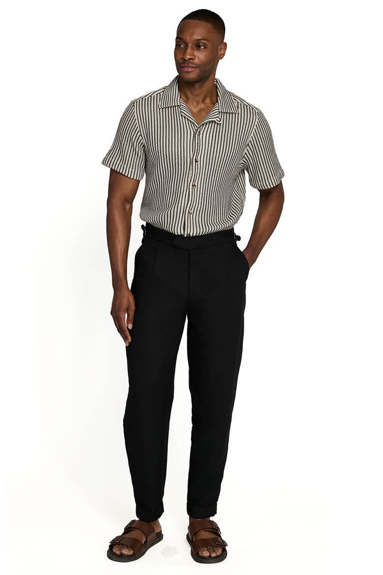 Bedford Striped Crochet Camp Shirt, Alternate, color, BLACK/BROWN