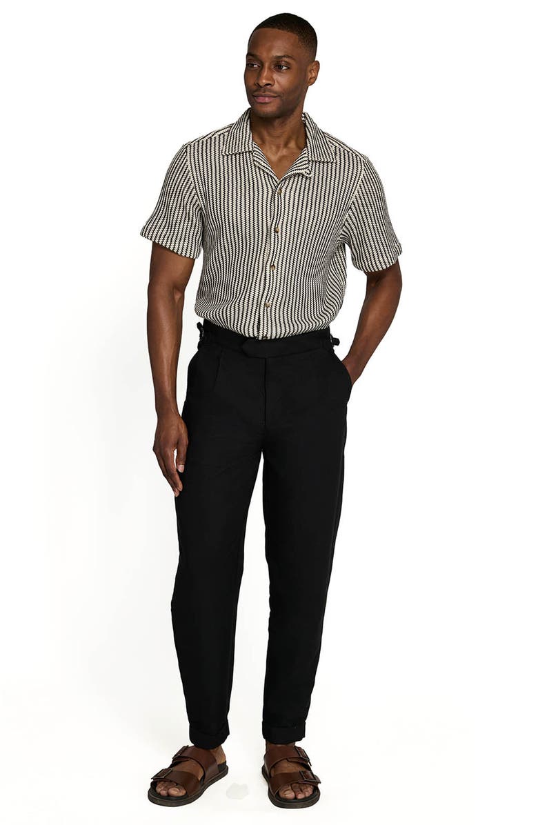 Brooklyn Brigade Bedford Striped Crochet Camp Shirt, Alternate, color, Black/Brown