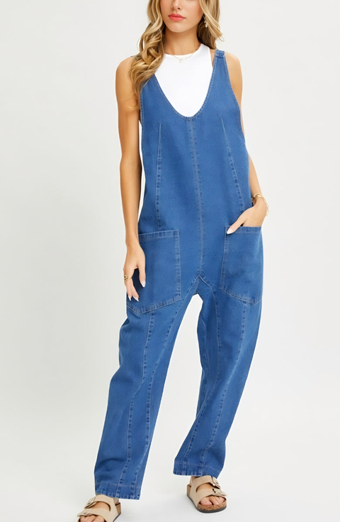 Relaxed Fit Sleeveless Denim Overalls