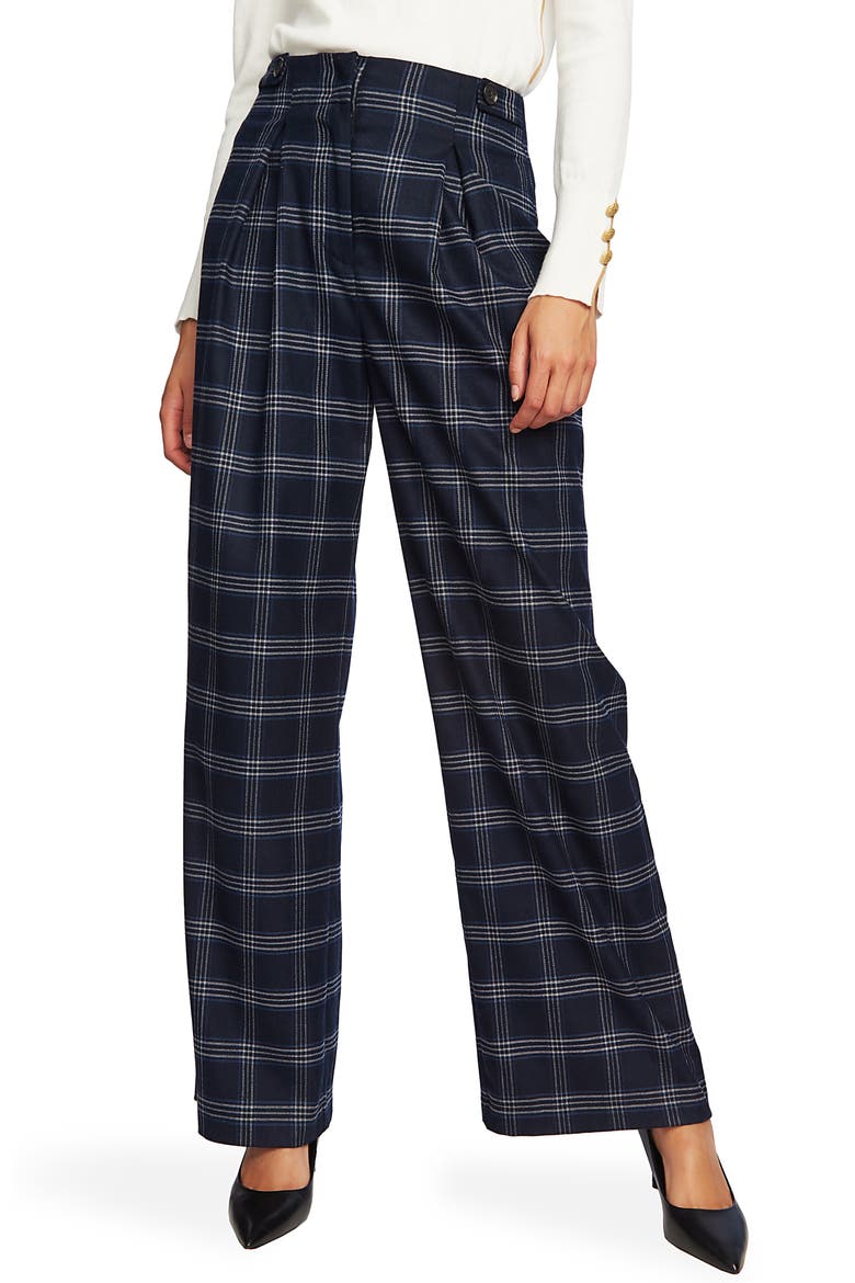 Soft Plaid Wide Leg Pants, Main, color, BLUE NIGHT