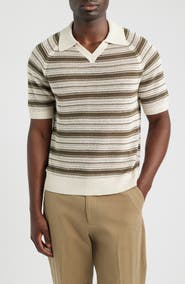 NN07 Cale 60056 Stripe Johnny Collar Linen Blend Polo Sweater