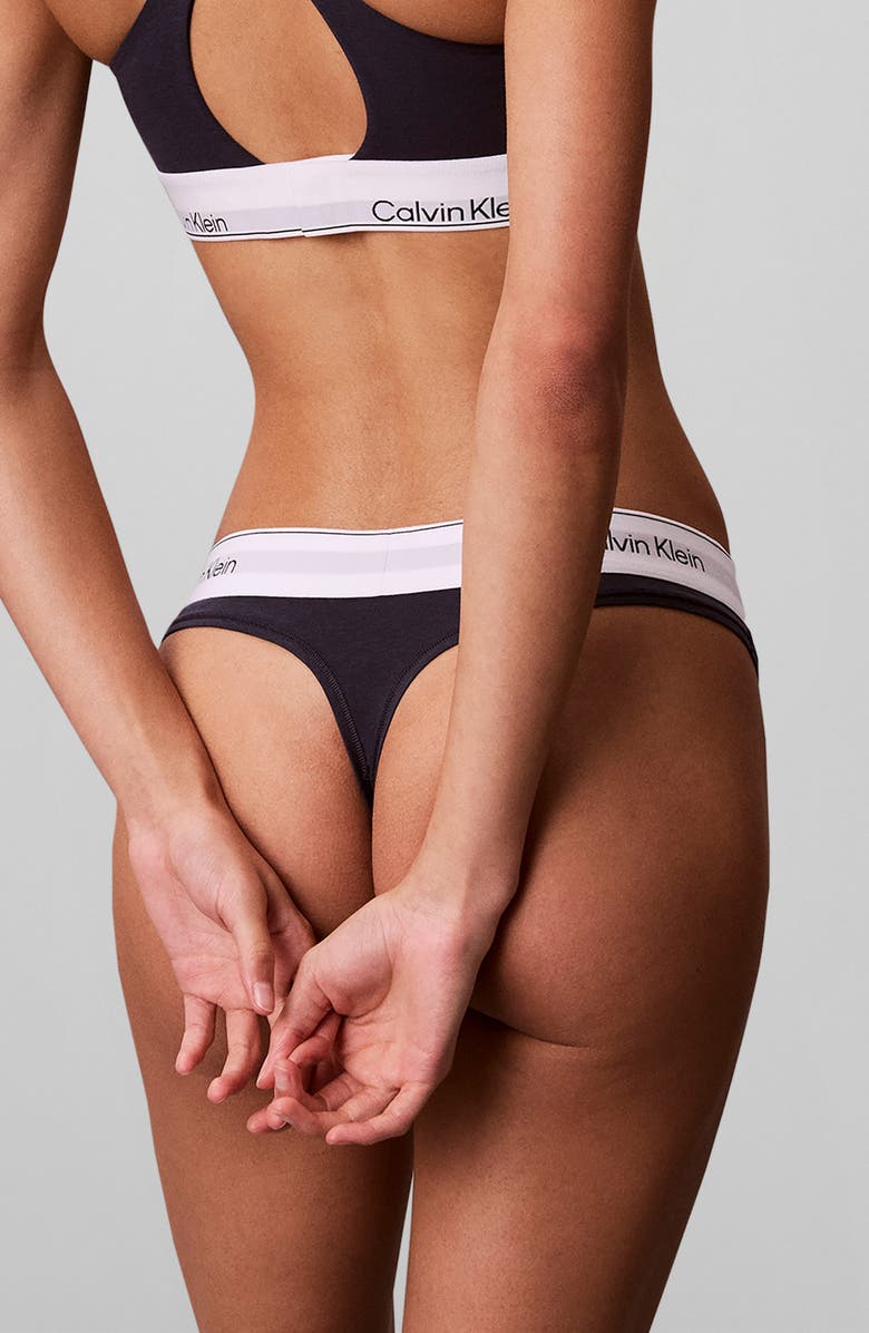 Calvin Klein Icon Cotton Blend Thong, Alternate, color, Speakeasy