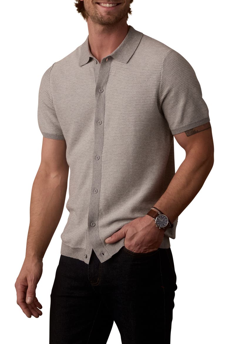 Robles Short Sleeve Cotton Bird's Eye Full Button Cardigan, Main, color, LIGHT GREY