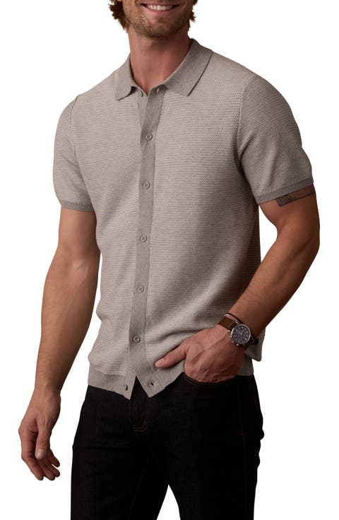 Robles Short Sleeve Cotton Bird's Eye Full Button Cardigan