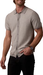The Normal Brand Robles Short Sleeve Cotton Bird's Eye Full Button Cardigan