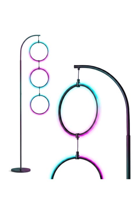 3 Ring Lamp 74" Novelty Halo Integrated LED Floor Lamp with Color Changing RGB Light