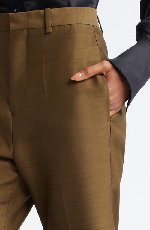 Bite Studios Credo Pleated Organic Wool & Silk Flare Trousers In Moss