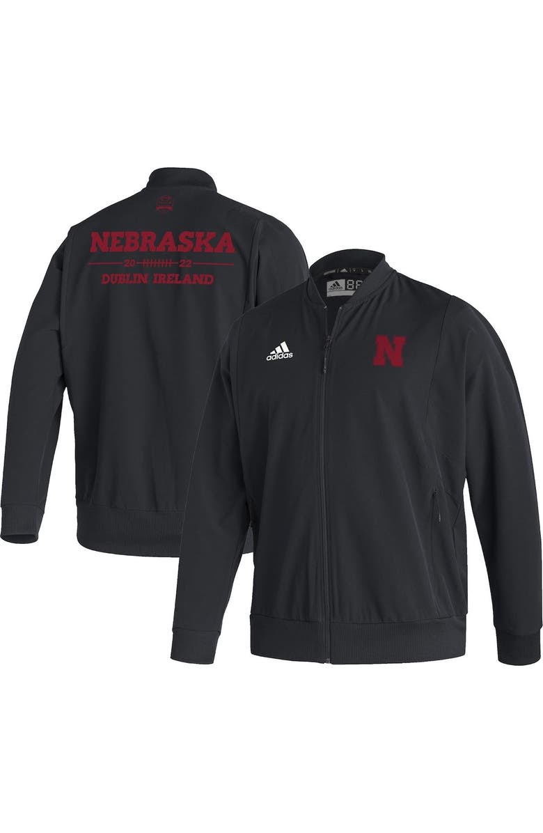 adidas Men's adidas Black Nebraska Huskers Ireland Sideline Woven Primeblue Full-Zip Bomber Jacket, Main, color, Black