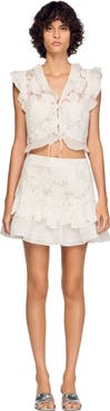 SANDRO Short guipure skirt
