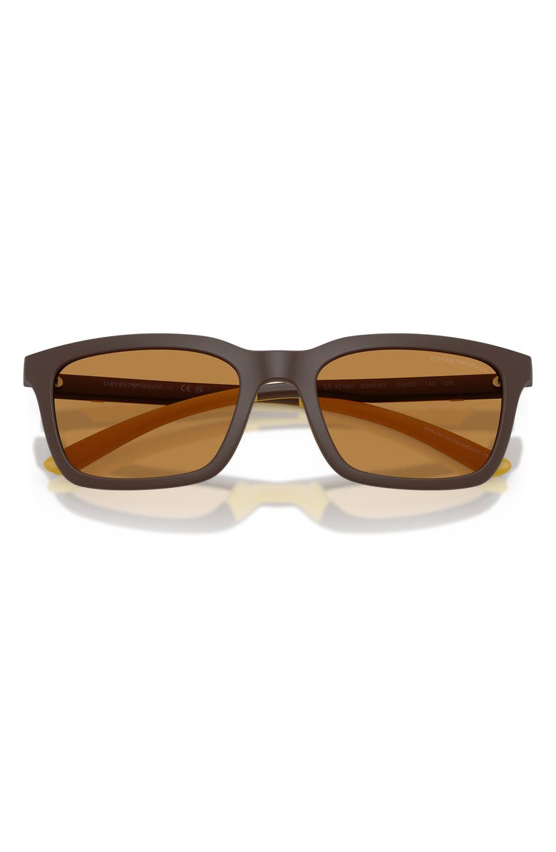Emporio Armani 55mm Rectangle Sunglasses, Alternate, color, Matte Brown / Light Brown