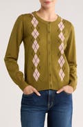 Bobeau Argyle Button Front Cardigan