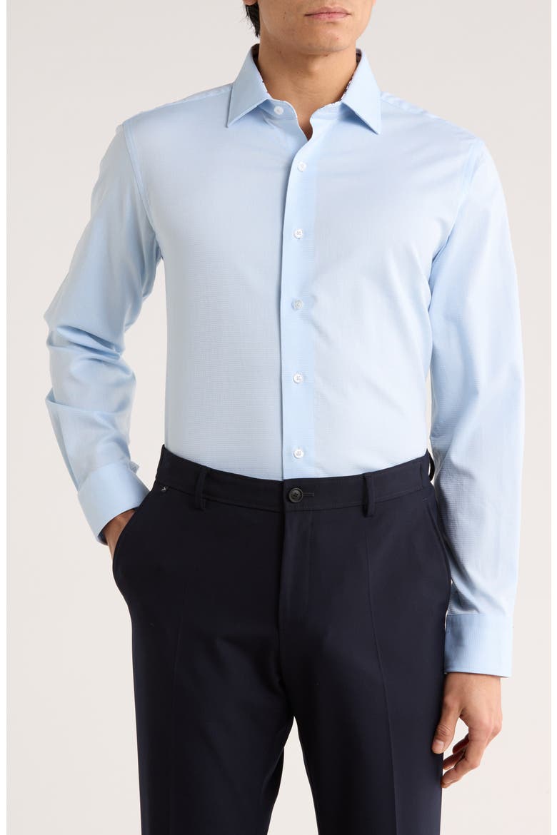 Trim Fit Textured Stretch Cotton Dress Shirt, Main, color, ICE BLUE