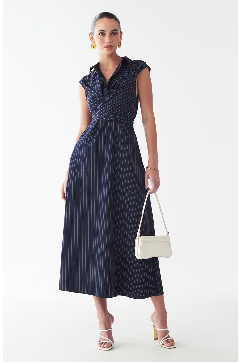 Gaia Midi Dress, Main, color, Navy Pinstripe