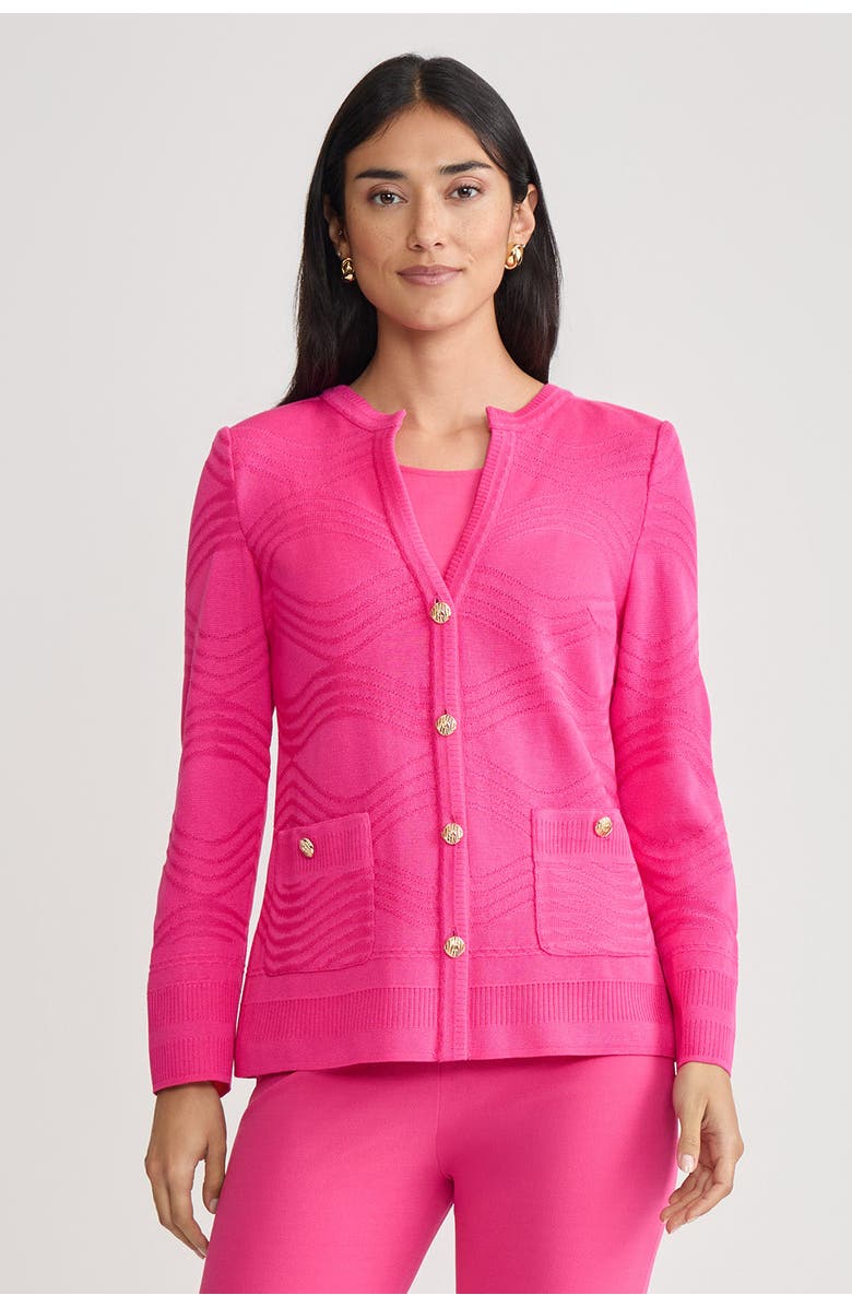 Ming Wang Heritage Tonal Textured Wave Knit Jacket, Alternate, color, Carmine Rose