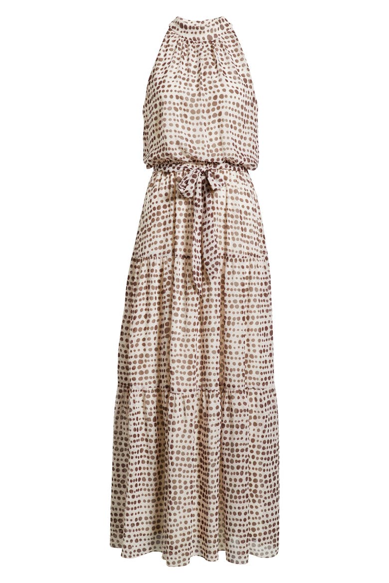 Dot Print Tiered Chiffon Maxi Dress, Alternate, color, CREAM MULTI