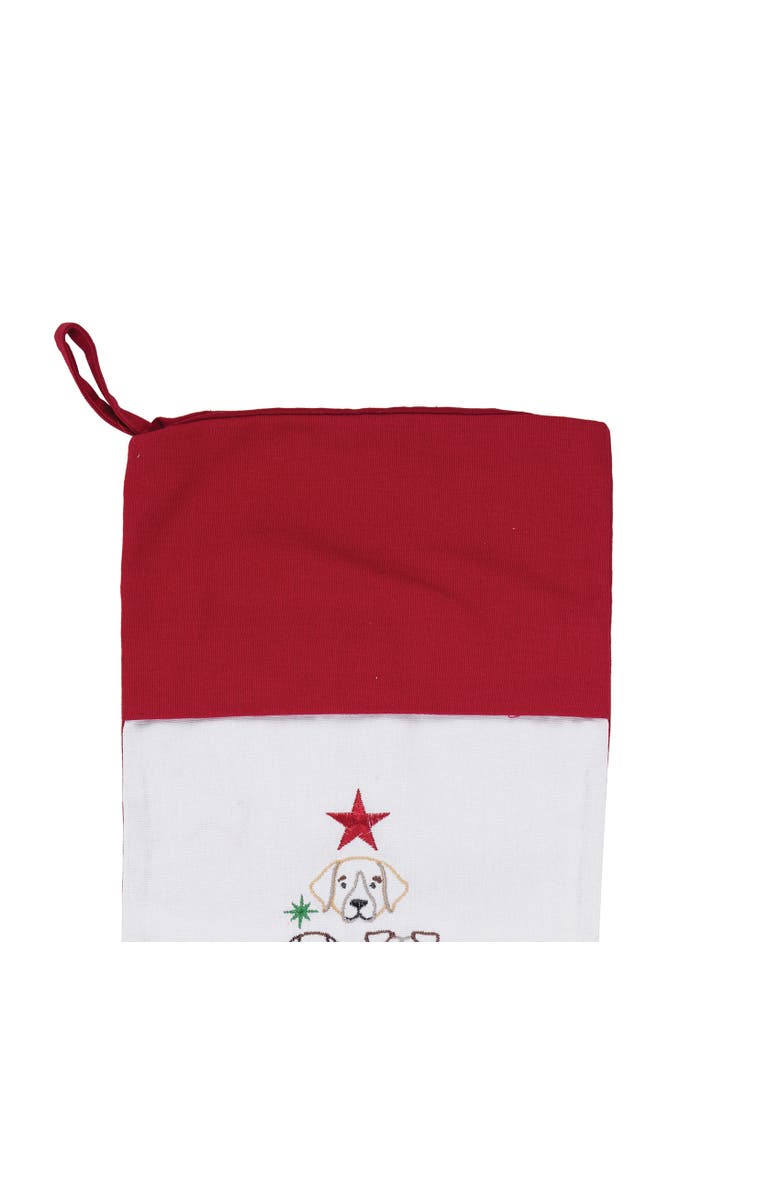 C&F Home Dog Themed Embroidered Christmas Stocking on White Background with Red Cuff Features Dog Face Christmas Tree Stocking 20.0 in., Alternate, color, Red