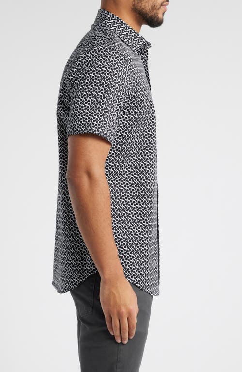 Bugatchi Miles Ooohcotton® Geo Print Short Sleeve Button-up Shirt In Black