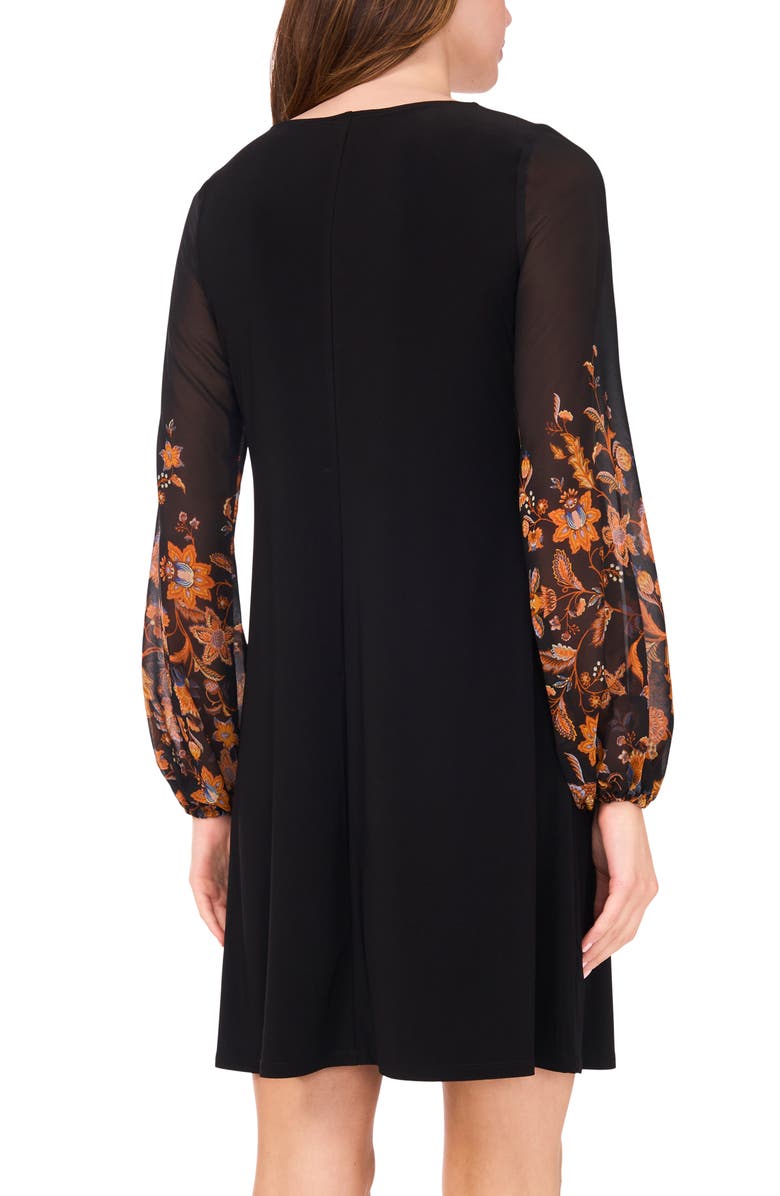 Halogen<sup>®</sup> Long Sleeve Chiffon Shift Dress, Alternate, color, Rich Black 060