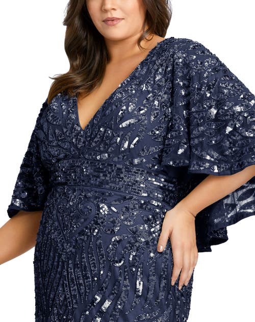 Mac Duggal Embellished Cape Sleeve Cocktail Gown In Navy