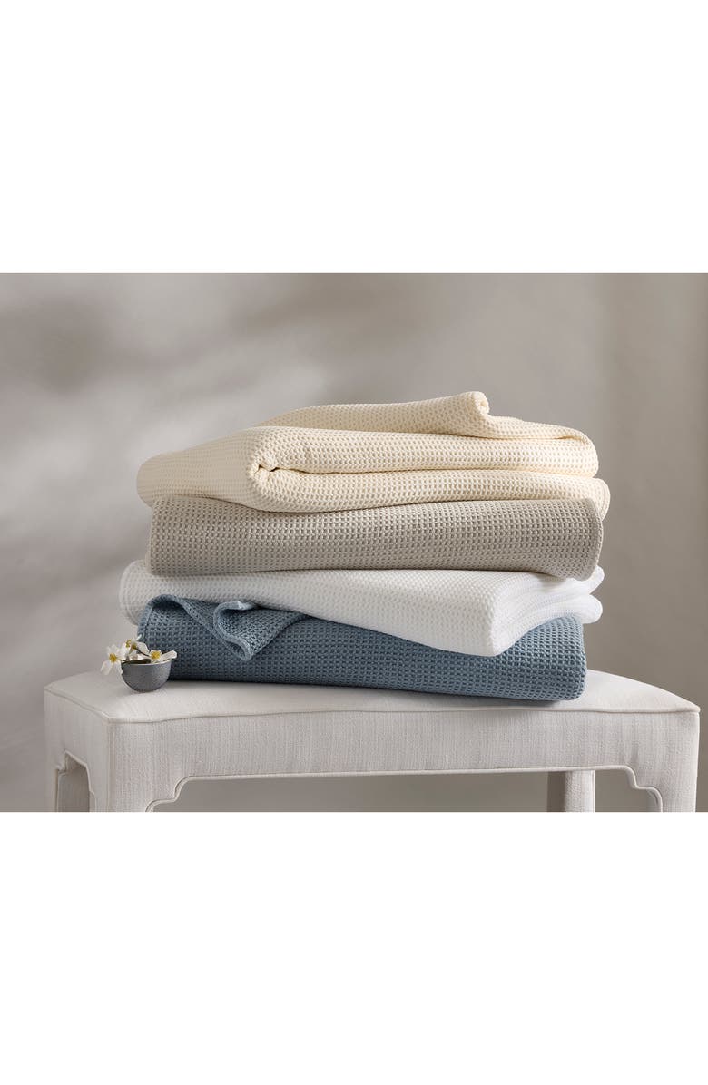 Matouk Chatham Waffle Cotton Blanket, Alternate, color, Hazy Blue