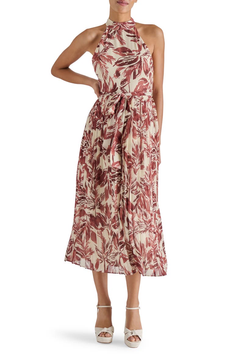 Rosemary Leaf Print Pleated Dress, Main, color, RIO PRINT